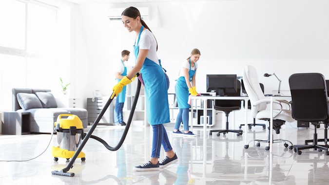 cleaning team in office